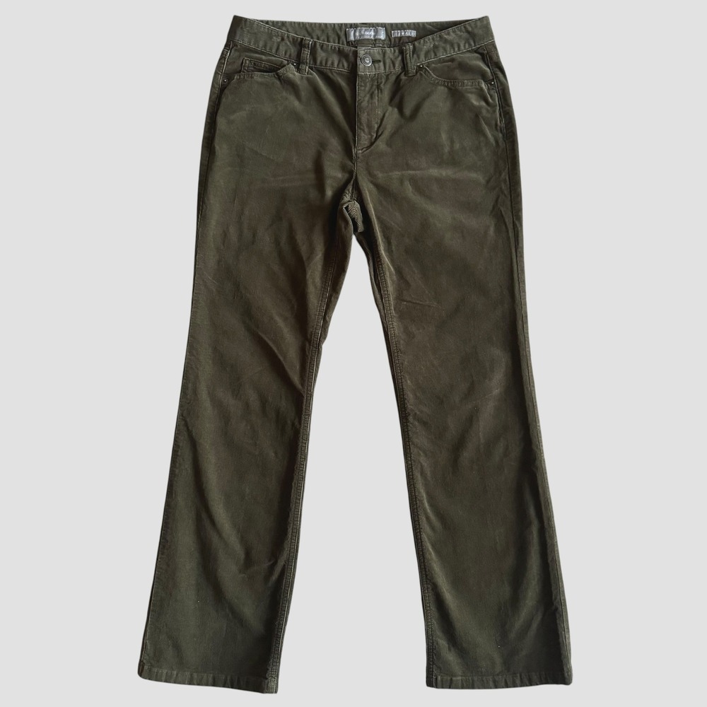 Liz Claiborne Sloane Olive Green Corduroy Straight Leg Pants sz 10 Earthy preppy